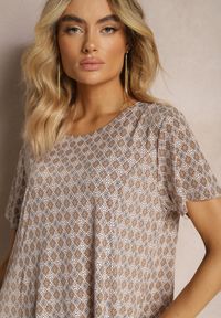 Renee - Brązowo-Beżowa Sukienka Mini z Wiskozy z Rozkloszowanym Dołem Lontassa. Kolor: brązowy. Materiał: wiskoza. Sezon: lato. Długość: mini