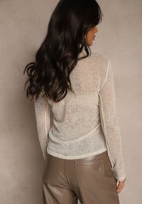 Renee - Beżowa Bluzka Longsleeve z Siateczki z Metaliczną Nitką Sallana. Okazja: na imprezę, na co dzień. Kolor: beżowy. Materiał: skóra, materiał. Długość rękawa: długi rękaw. Długość: długie. Styl: casual #4