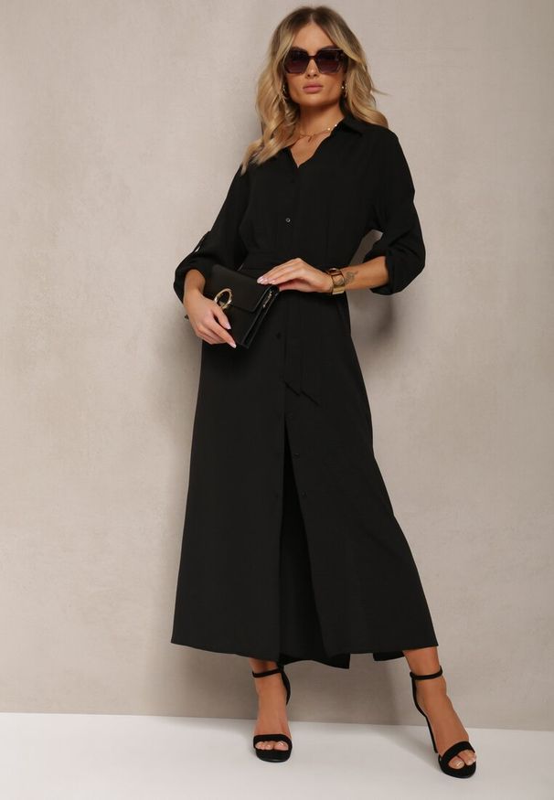 Renee - Czarna Casualowa Sukienka Koszulowa na Guziki z Kieszeniami Jezebel. Okazja: na co dzień. Kolor: czarny. Długość rękawa: długi rękaw. Typ sukienki: koszulowe. Styl: casual