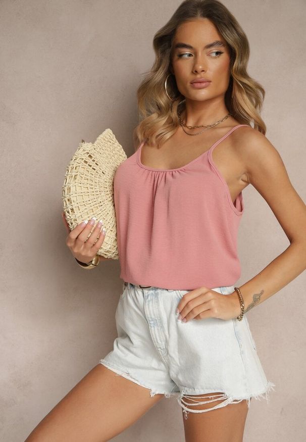 Renee - Różowy Basicowy Top z Bawełną Thireldi. Kolor: różowy. Materiał: bawełna. Sezon: lato