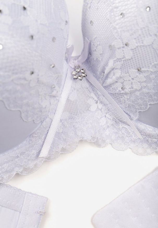 Renee - Biały Biustonosz z Koronką i Cyrkoniami Himelodia. Kolor: biały. Materiał: koronka. Wzór: koronka