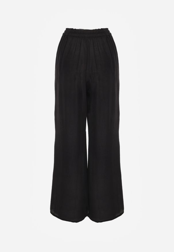 Born2be - Czarne Szerokie Spodnie z Wiskozy Zyona. Okazja: do pracy, na co dzień. Kolor: czarny. Materiał: wiskoza. Styl: klasyczny, casual