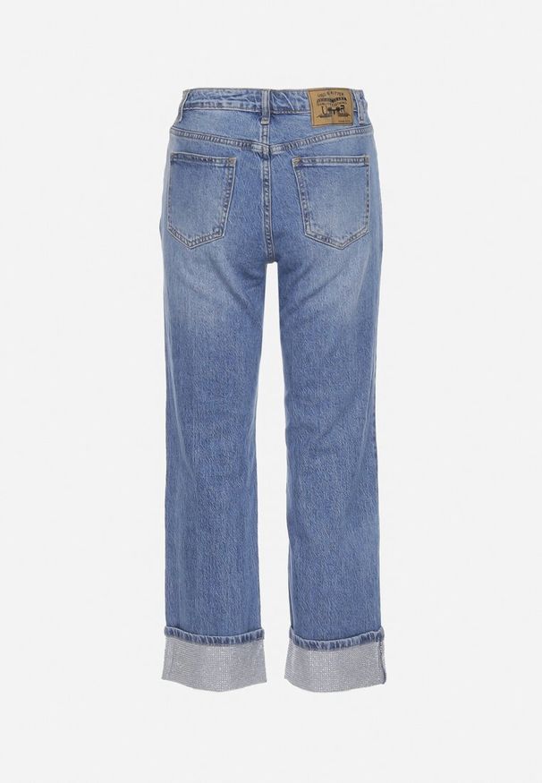 Born2be - Niebieskie Jeansy z Podwijanymi Nogawkami z Cyrkoniami Danrava. Okazja: na co dzień. Kolor: niebieski. Styl: glamour, casual