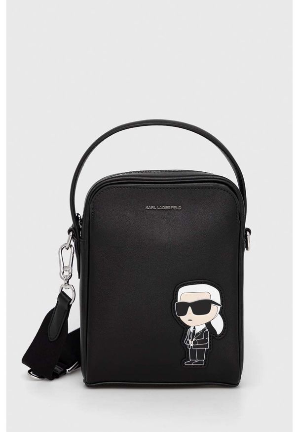 Karl Lagerfeld saszetka skórzana kolor czarny. Kolor: czarny. Materiał: skóra