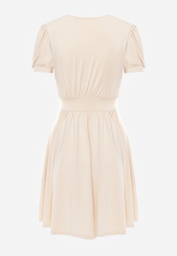 Born2be - Beżowa Sukienka Coryle. Okazja: na wesele, na ślub cywilny. Kolor: beżowy. Materiał: wiskoza, dzianina. Długość rękawa: krótki rękaw. Wzór: gładki. Typ sukienki: kopertowe. Długość: mini