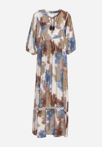 Born2be - Ciemnobeżowa Rozkloszowana z Wiązaniem Przy Dekolcie i Ozdobnymi Guzikami Sukienka Attella. Okazja: na co dzień, na imprezę. Kolekcja: plus size. Kolor: beżowy. Materiał: koronka. Długość rękawa: krótki rękaw. Typ sukienki: dla puszystych, rozkloszowane. Styl: casual, elegancki #7