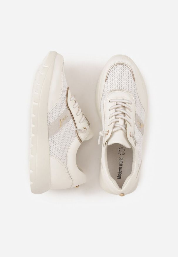 Renee - Białe Sneakersy na Platformie z Wkładką ze Skóry Naturalnej i Napisam Haidena. Okazja: na co dzień. Zapięcie: sznurówki. Kolor: biały. Materiał: skóra. Wzór: napisy. Obcas: na platformie