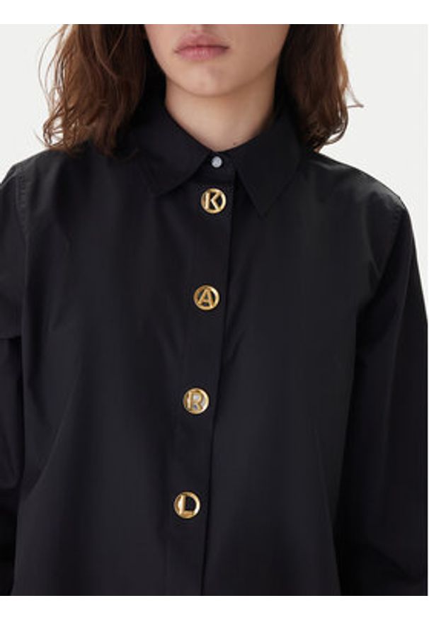 Karl Lagerfeld - KARL LAGERFELD Koszula B1W11012 Czarny Regular Fit. Typ kołnierza: dekolt w karo. Kolor: czarny. Materiał: bawełna