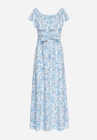 Born2be - Niebieska Sukienka Hiszpanka z Bawełną w Kwiaty Mreova. Okazja: na co dzień. Typ kołnierza: dekolt hiszpanka. Kolor: niebieski. Materiał: bawełna. Wzór: kwiaty. Styl: elegancki, casual, klasyczny #3