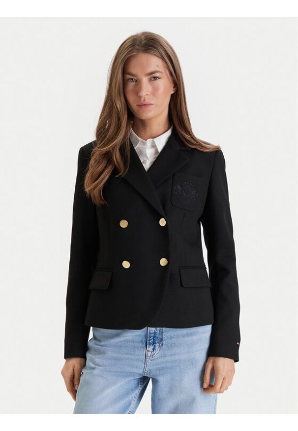 TOMMY HILFIGER - Tommy Hilfiger Marynarka WW0WW48696 Czarny Regular Fit. Kolor: czarny. Materiał: syntetyk