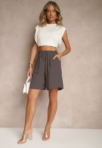Renee - Ciemnoszare Szorty Dresowe z Bawełną High Waist Ozdobione Sznurkiem Talanisse. Okazja: na co dzień, na spacer. Stan: podwyższony. Kolor: szary. Materiał: dresówka, bawełna. Wzór: aplikacja. Styl: klasyczny, elegancki, casual