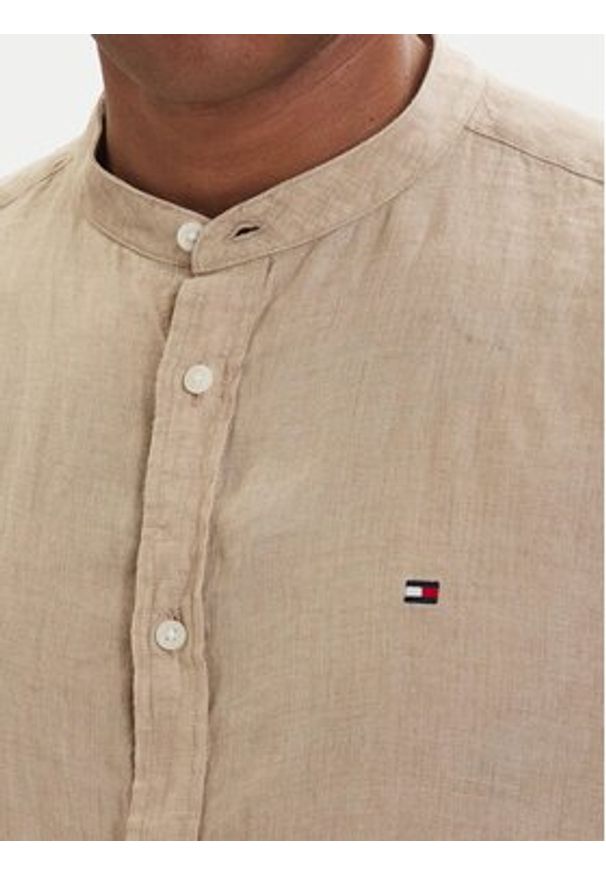 TOMMY HILFIGER - Tommy Hilfiger Koszula MW0MW39271 Beżowy ciemny Slim Fit. Kolor: beżowy. Materiał: len