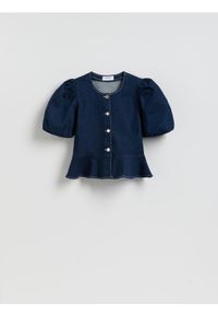 Reserved - Jeansowa bluzka z baskinką - granatowy. Kolor: niebieski. Materiał: jeans