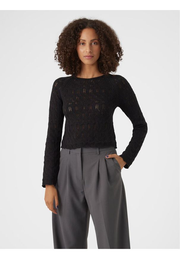 Vero Moda Sweter Fabienne 10299617 Czarny Slim Fit. Kolor: czarny. Materiał: bawełna