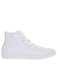 Buty Converse Chuck Taylor All Star Hi Mono Leather 1T406 - białe. Kolor: biały. Materiał: skóra, guma. Szerokość cholewki: normalna. Wzór: aplikacja. Model: Converse All Star