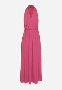 Born2be - Ciemnoróżowa Koktajlowa Sukienka Multiway z Wiskozą i Wiązaniem na Szyi Lilazza. Okazja: na imprezę. Typ kołnierza: dekolt w kształcie V. Kolor: różowy. Materiał: wiskoza. Typ sukienki: rozkloszowane. Styl: wizytowy #7