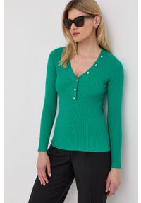 Morgan sweter damski kolor zielony lekki. Kolor: zielony. Materiał: dzianina. Długość rękawa: długi rękaw. Długość: krótkie. Wzór: gładki