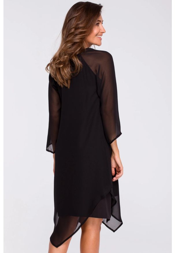 Stylove - Sukienka wieczorowa oversize szyfonowa asymetryczna czarna. Okazja: na randkę. Kolor: czarny. Materiał: szyfon. Typ sukienki: oversize, asymetryczne. Styl: boho, wizytowy
