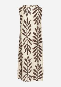 Born2be - Beżowa Sukienka z Wiskozą Pudełkowa w Malowany Wzór Hiliona. Kolor: beżowy. Materiał: wiskoza #5