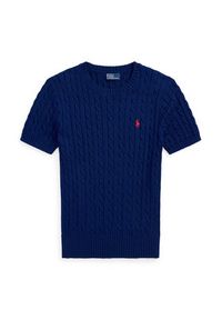 Polo Ralph Lauren Sweter 211965761001 Granatowy Slim Fit. Typ kołnierza: polo. Kolor: niebieski. Materiał: bawełna