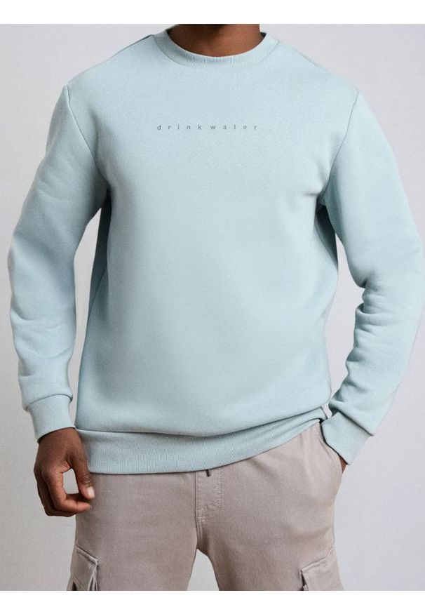 Sinsay - Bluza crewneck z napisem - zielony. Kolor: zielony. Wzór: napisy