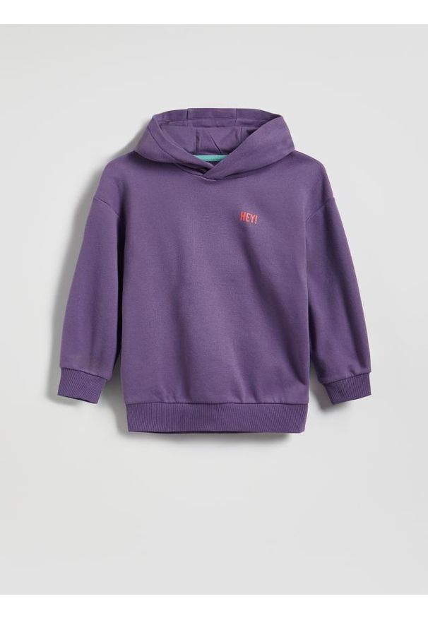 Reserved - Bluza oversize z kapturem - ciemnofioletowy. Typ kołnierza: kaptur. Kolor: fioletowy. Materiał: dzianina, bawełna