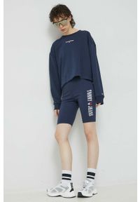 Tommy Jeans bluza damska kolor granatowy z nadrukiem. Kolor: niebieski. Materiał: bawełna, dzianina. Wzór: nadruk #2