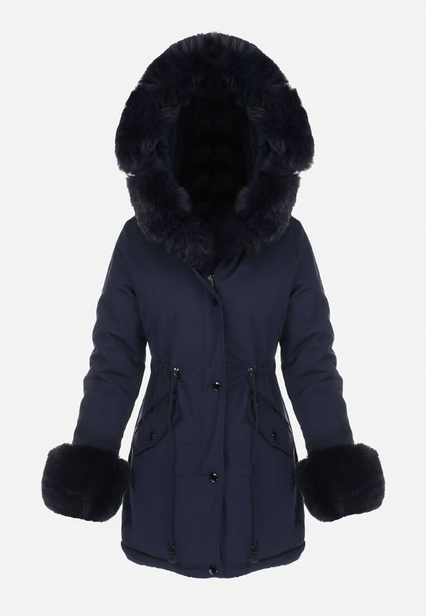 Born2be - Granatowa Kurtka Parka z Kapturem i Wstawkami z Futerka Caranze. Okazja: na co dzień. Typ kołnierza: kaptur. Kolor: niebieski. Materiał: futro. Sezon: zima, jesień. Styl: casual