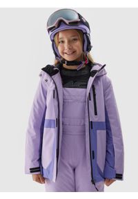 4f - Kurtka narciarska membrana 8000 dziewczęca - fioletowa. Kolor: fioletowy. Materiał: tkanina, poliester, syntetyk. Sezon: zima. Sport: narciarstwo #1