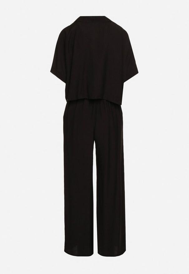 Born2be - Czarny Wiskozowy Komplet 2-Częściowy Luźna Koszula Spodnie z Szerokimi Nogawkami Ulvitela. Kolor: czarny. Materiał: wiskoza