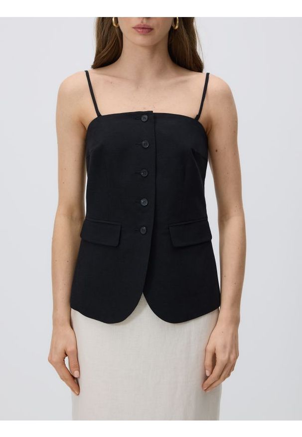 Reserved - Kamizelka z dodatkiem lnu - czarny. Kolor: czarny. Materiał: len