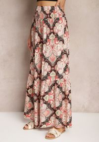 Renee - Różowo-Czarne Spodnie z Rozszerzanymi Nogawkami z Wiskozy High Waist z Gumką w Talii Nasie. Stan: podwyższony. Kolor: różowy. Materiał: wiskoza. Długość: długie. Styl: klasyczny, elegancki #5