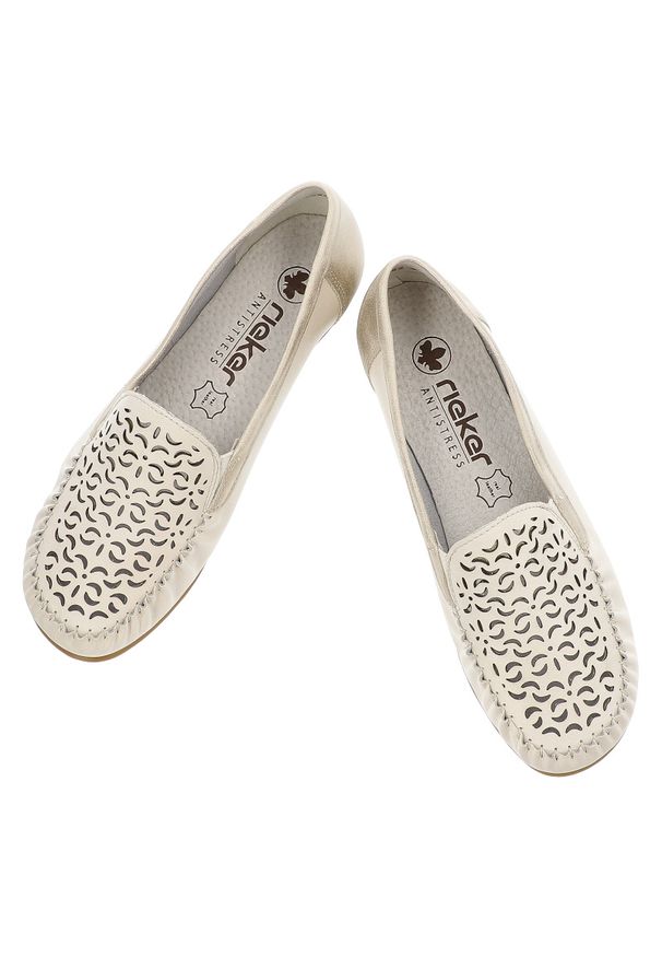 Beżowe Półbuty Rieker Eleganckie Obuwie Damskie Ze Skóry Naturalnej. Okazja: na co dzień. Zapięcie: rzepy. Kolor: beżowy. Materiał: skóra. Szerokość cholewki: normalna. Wzór: ażurowy. Styl: elegancki