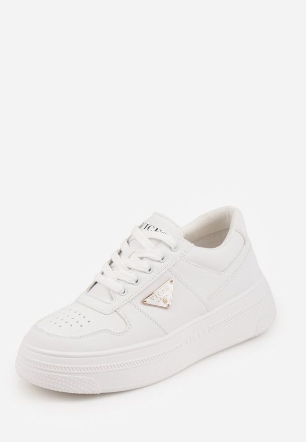 Renee - Białe Sneakersy Basic VICES na Platformie z Trójkątnym Zdobieniem Mellinata. Kolor: biały. Materiał: koronka. Wzór: aplikacja. Obcas: na platformie