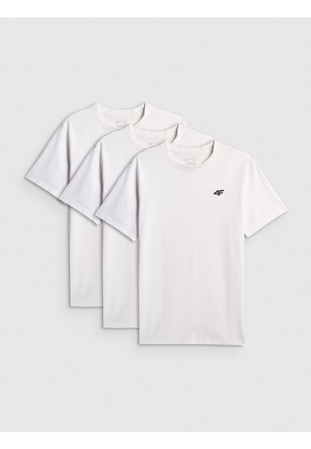 4f - 4F T-shirt regular gładki męski (3-pack) - biały L. Okazja: na co dzień. Kolor: biały. Materiał: bawełna, jeans, materiał. Wzór: gładki. Styl: casual, klasyczny