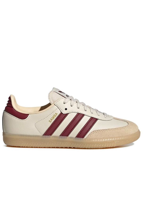 Adidas - Buty młodzieżowe adidas Originals Samba OG J JQ8554 - beżowe. Okazja: na co dzień. Zapięcie: sznurówki. Kolor: beżowy. Materiał: syntetyk, guma, skóra, zamsz. Szerokość cholewki: normalna