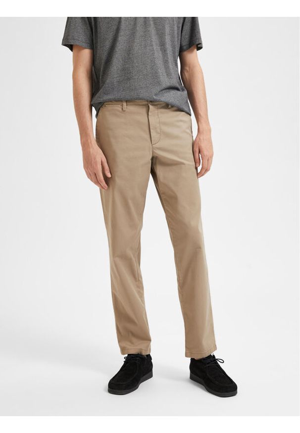 Selected Homme Spodnie materiałowe New 16087665 Beżowy Regular Fit. Kolor: beżowy. Materiał: bawełna