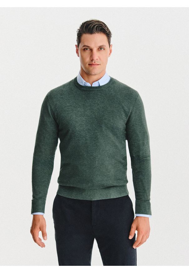 Pako Lorente - PAKO LORENTE – Zielony sweter męski o-neck. Okazja: na co dzień. Kolor: zielony, brązowy. Materiał: wiskoza, poliester. Sezon: jesień. Styl: casual