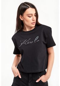 Karl Lagerfeld - T-shirt KARL LAGERFELD. Okazja: na co dzień. Materiał: tkanina. Wzór: haft. Styl: casual