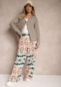 Renee - Zielono-Beżowe Wiskozowe Spodnie z Szerokimi Nogawkami w Abstrakcyjny Print Averora. Kolor: zielony. Materiał: wiskoza. Wzór: nadruk. Sezon: lato #4