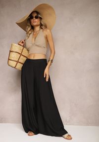 Renee - Czarne Szerokie Spodnie Casualowe z Gumką w Pasie Indala. Okazja: na co dzień. Kolor: czarny. Sezon: lato. Styl: casual