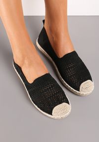 Born2be - Czarne Espadryle z Ażurowej Siateczki Ozdobione Plecionką Lanivesa. Okazja: na co dzień. Kolor: czarny. Materiał: jeans, len. Szerokość cholewki: normalna. Wzór: aplikacja, ażurowy. Sezon: lato. Styl: elegancki, klasyczny, wakacyjny, casual #3