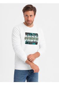 Ombre Clothing - Męska bluza z nadrukiem zakładana przez głowę - biała V1. Kolor: biały. Materiał: poliester, bawełna. Wzór: nadruk #5