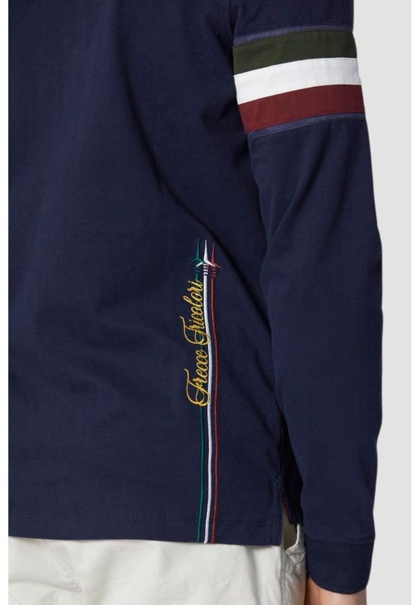 Aeronautica Militare - AERONAUTICA MILITARE Granatowy męski longsleeve polo Jersey. Typ kołnierza: polo. Kolor: niebieski. Materiał: jersey. Długość rękawa: długi rękaw