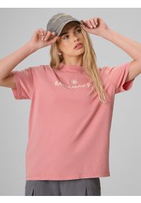 4f - 4F T-shirt loose z nadrukiem damski - różowy M. Okazja: na co dzień. Kolor: pomarańczowy. Materiał: bawełna, materiał, dzianina. Wzór: nadruk. Styl: casual #1