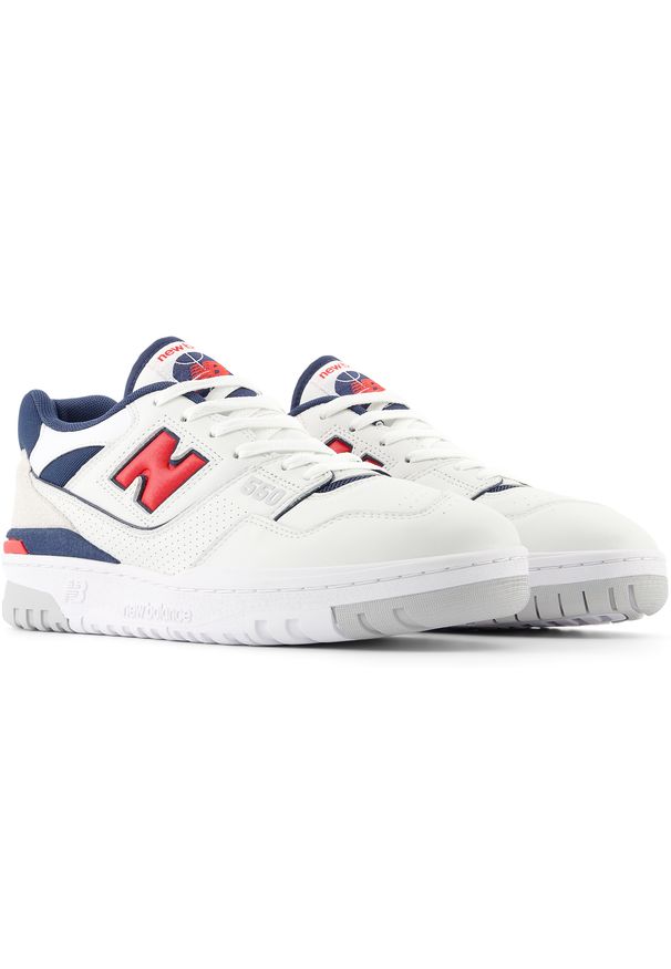 Buty unisex New Balance BB550ESD – białe. Okazja: na co dzień. Kolor: biały. Materiał: skóra. Szerokość cholewki: normalna