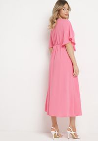 Born2be - Różowa Sukienka Maxi z Ozdobnym Wiązaniem i Gumką w Talii Myrcella. Kolor: różowy. Długość: maxi #7