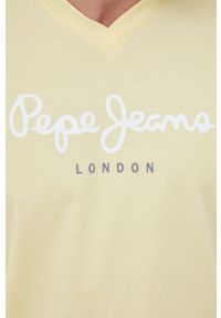 Pepe Jeans t-shirt bawełniany EGGO V N kolor żółty z nadrukiem. Kolor: żółty. Materiał: bawełna. Wzór: nadruk #2