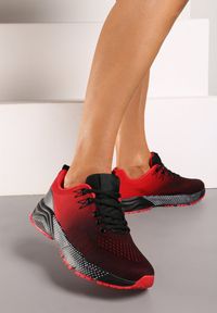 Born2be - Czerwono-Czarne Płaskie Sznurowane Buty Sportowe Sneakersy Risavette. Okazja: na co dzień. Kolor: czerwony #1