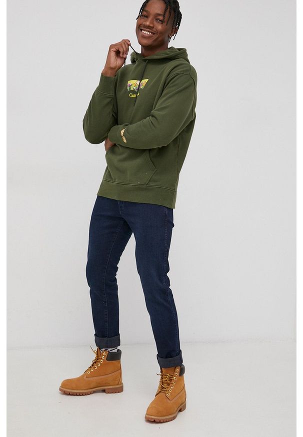 Levi's® - Levi's Bluza bawełniana męska kolor zielony z kapturem z nadrukiem. Okazja: na spotkanie biznesowe. Typ kołnierza: kaptur. Kolor: zielony. Materiał: bawełna. Wzór: nadruk. Styl: biznesowy